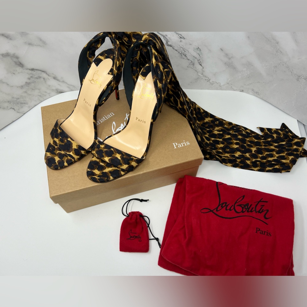CHRISTIAN LOUBOUTIN Sandale Du Desert 100MM Ankle Tie Sandal Stiletto in Cheetah